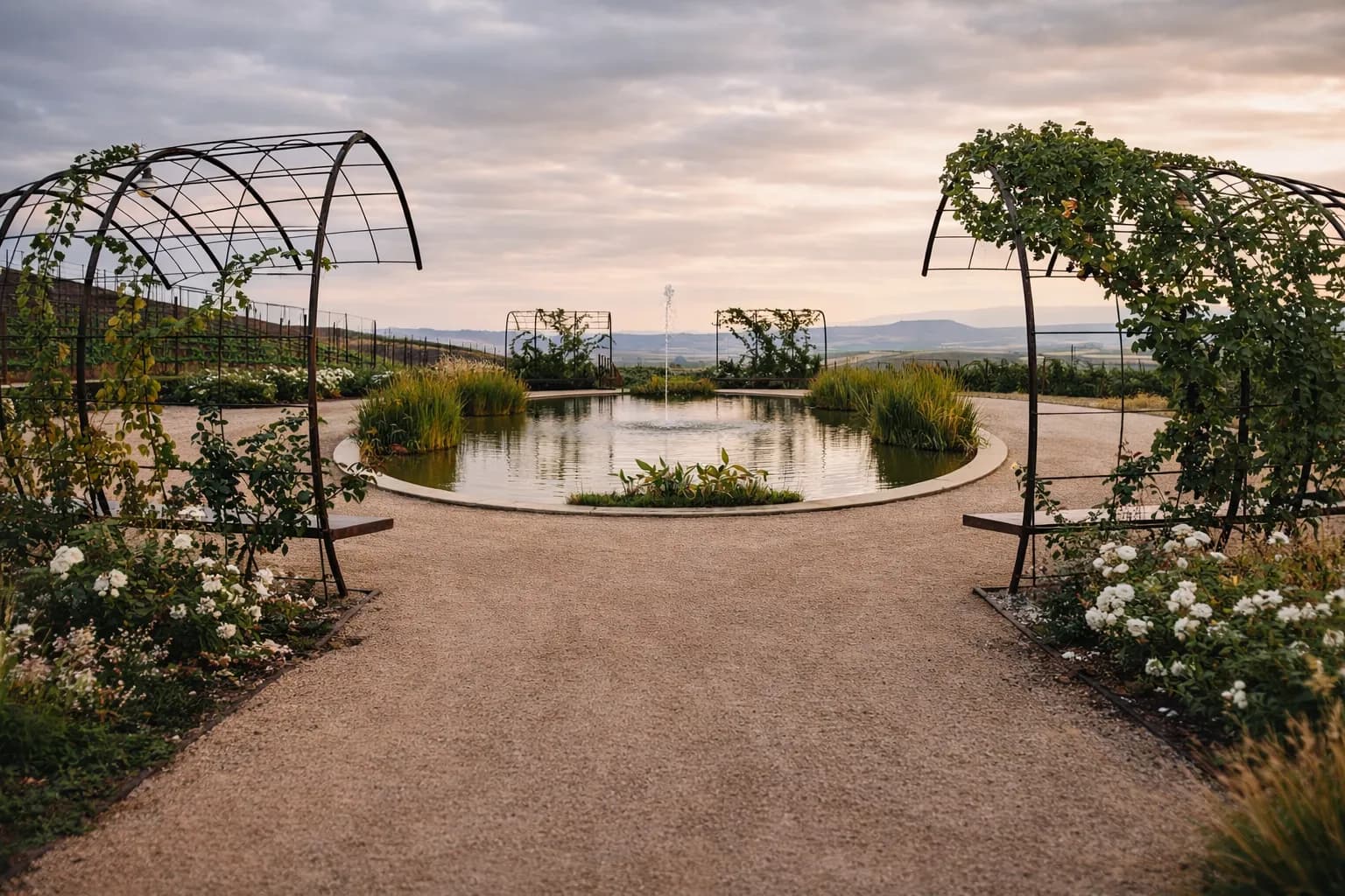Estanque y rosaleda — Bodega Beronia